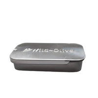 A rectangular metal tin with a fitted lid, shown on a plain white background. The lid has the brand name 'Wild-Olive' embossed on it.