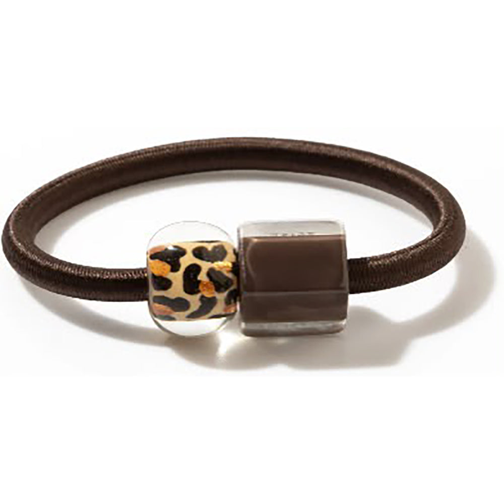 Double Bead Magnetic Bracelet - Chocolate Leopard