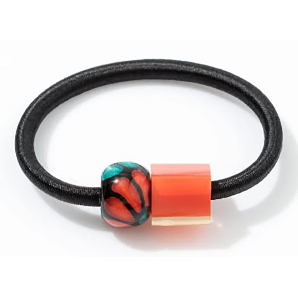 Double Bead Magnetic Bracelet - Orange Floral
