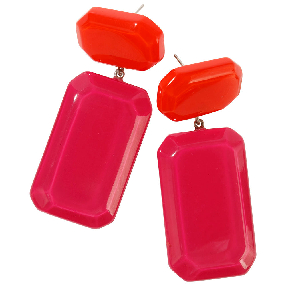 Octagon Pink & Orange Resin Earrings