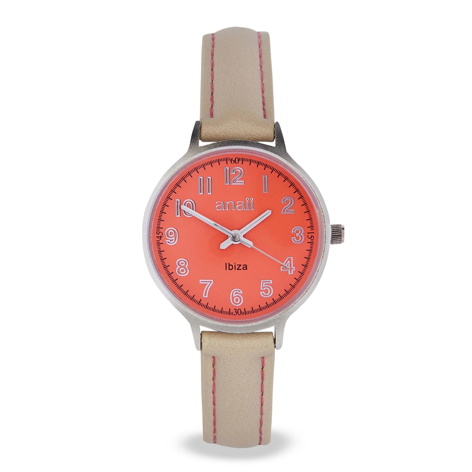 Pink Faced Watch with Beige Strap