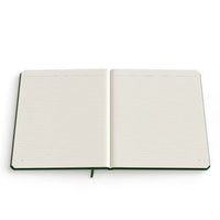 Open notebook with lined pages on a white background