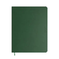 Green notebook on a white background