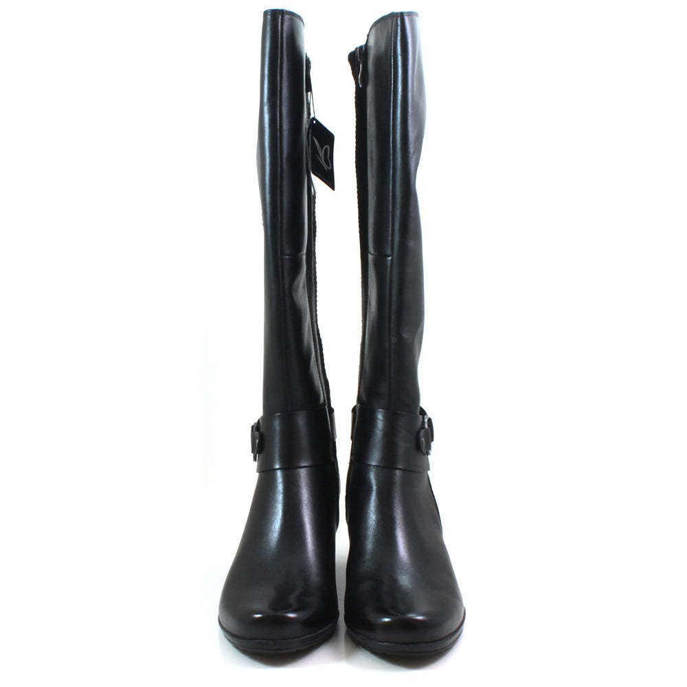 Caprice knee high boots in black with elastic panel for comfortable calf fit