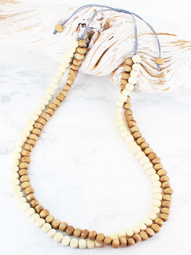 Suzie Blue Double String Wood Necklace