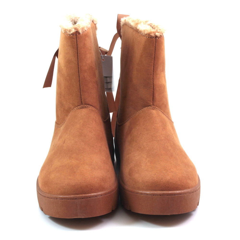 Emma Champery tan soft suede ankle boots with fur lining - Front view