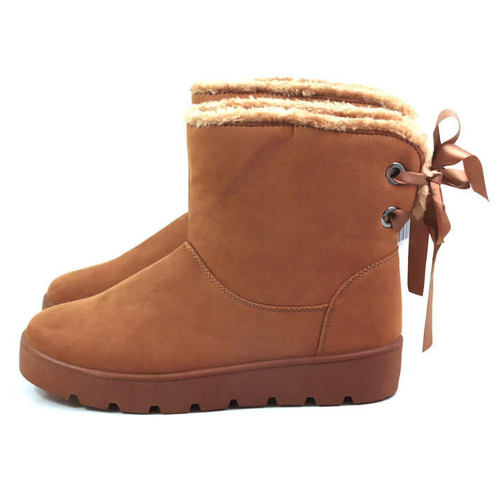 Emma Champery tan soft suede ankle boots with fur lining - Side view