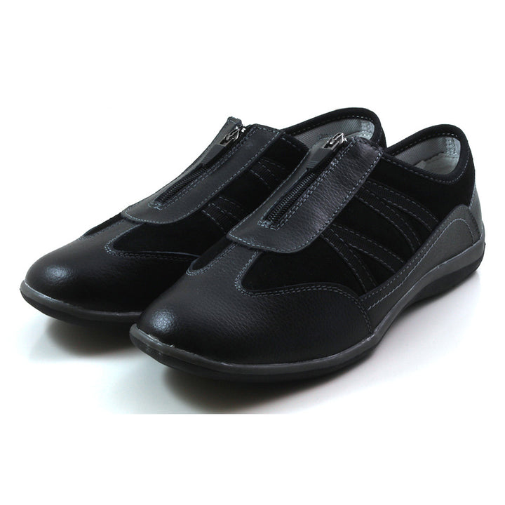 Fleet and Foster Mombassa shoes in black. Zipped centre front. Angled view