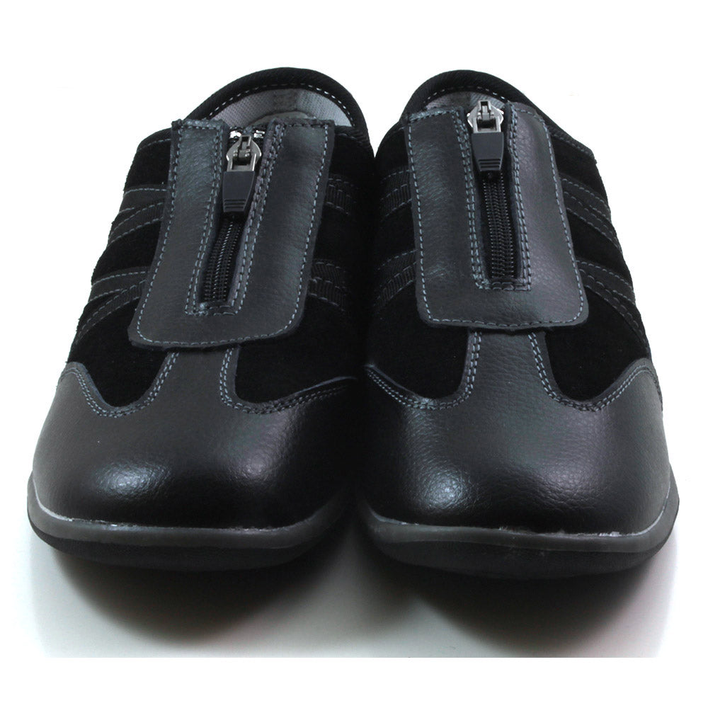 Fleet and Foster Mombassa shoes in black. Zipped centre front. Front view