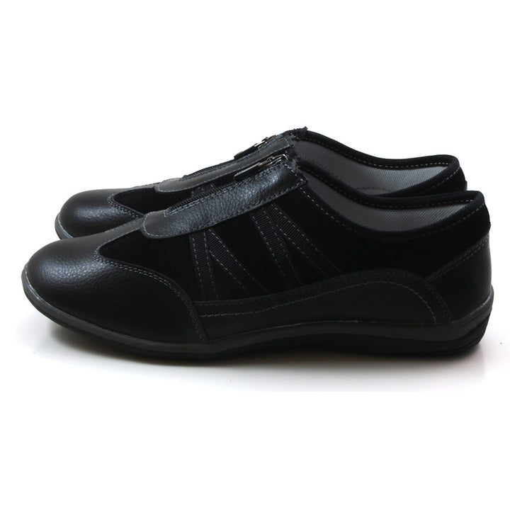 Fleet and Foster Mombassa shoes in black. Zipped centre front. Side view
