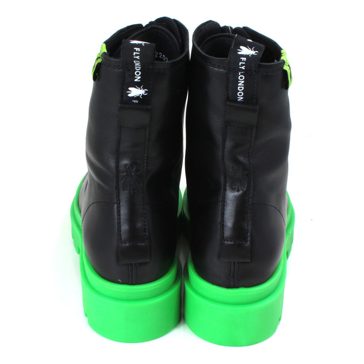 Fly London Jacy Black and Green Shin Boots