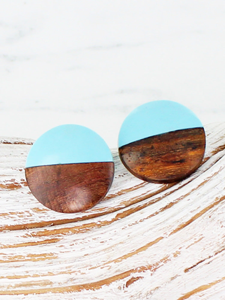 Suzie Blue Pale Blue Resin & Wood Earrings