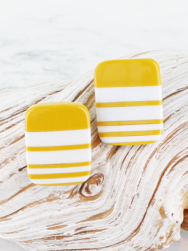 Suzie Blue Square Stripe Resin Earrings in Mustard