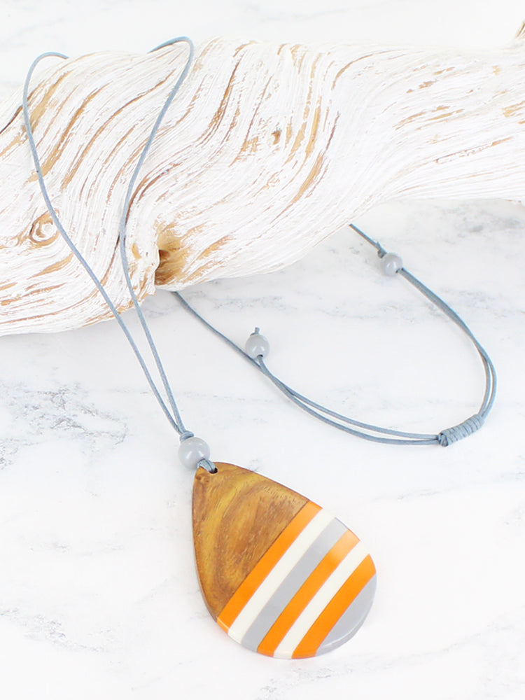 Suzie Blue Teardrop Pendant in Grey & Orange