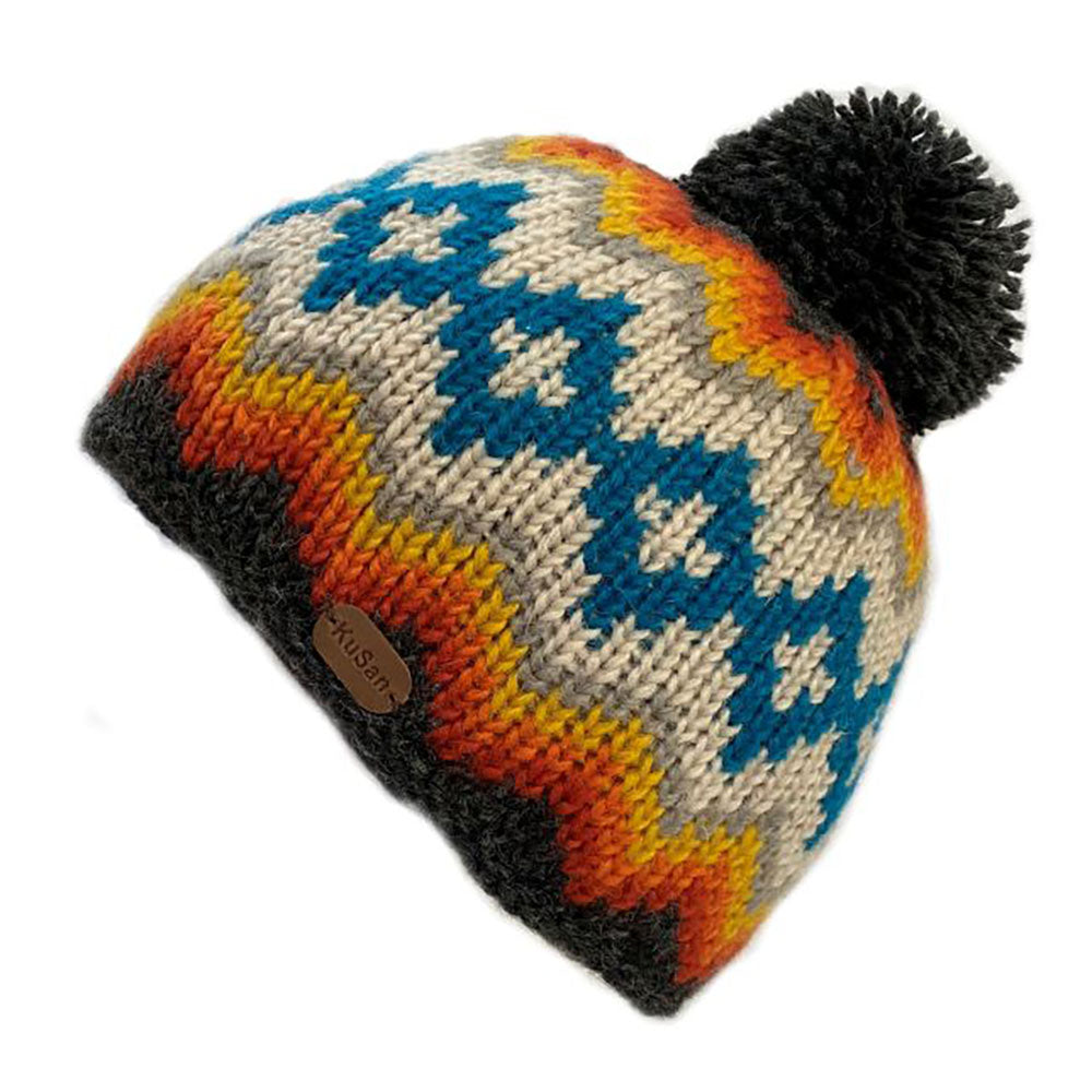 Diamond Bobble Beanie Hat in Orange