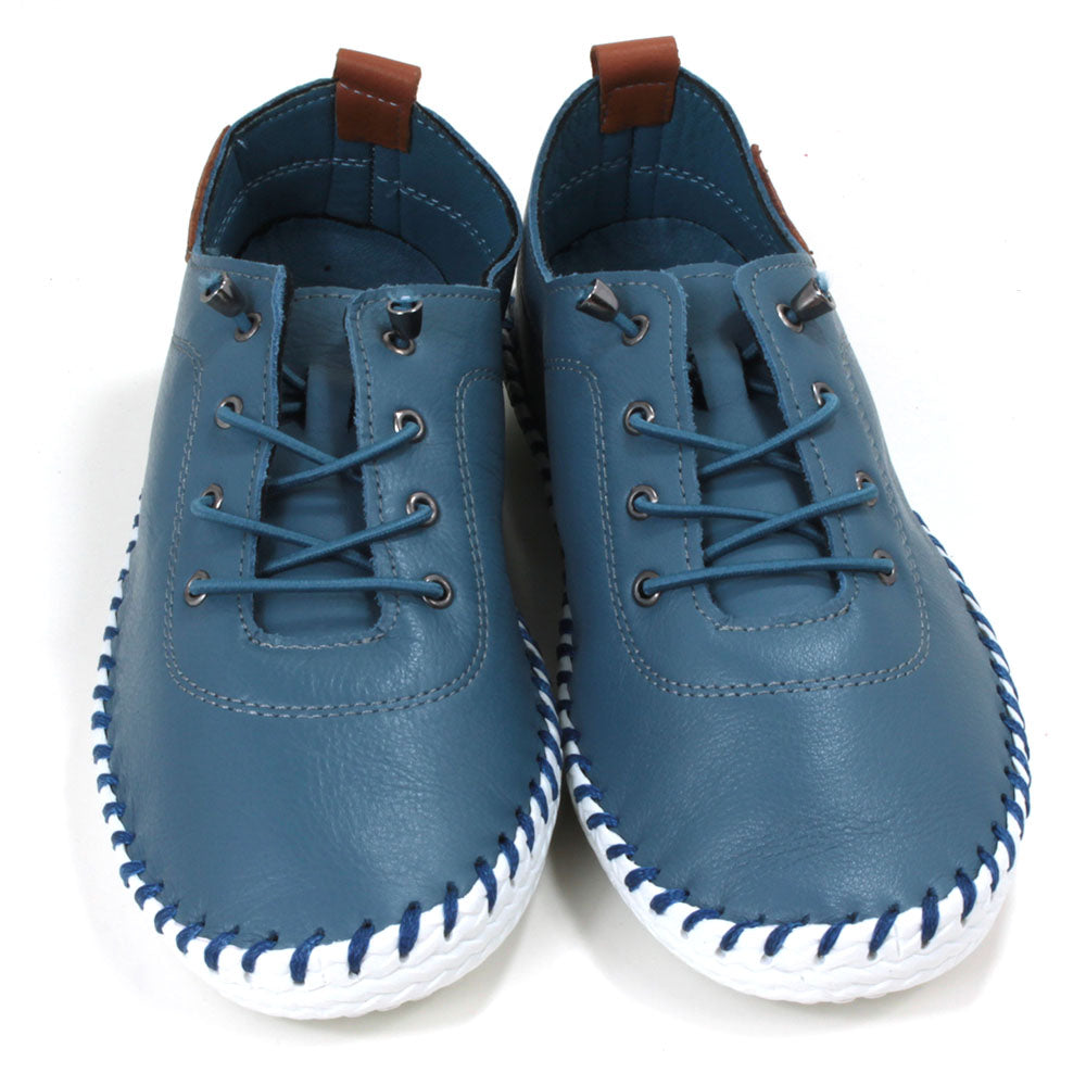 Lunar St. Ives Leather Plimsoll in Mid Blue
