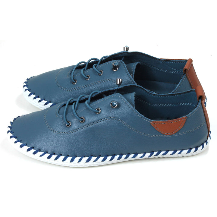 Lunar St. Ives Leather Plimsoll in Mid Blue