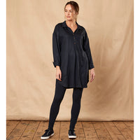 Nomads navy twill tunic. Collar and three button making a V neck shape. Alternative front view.