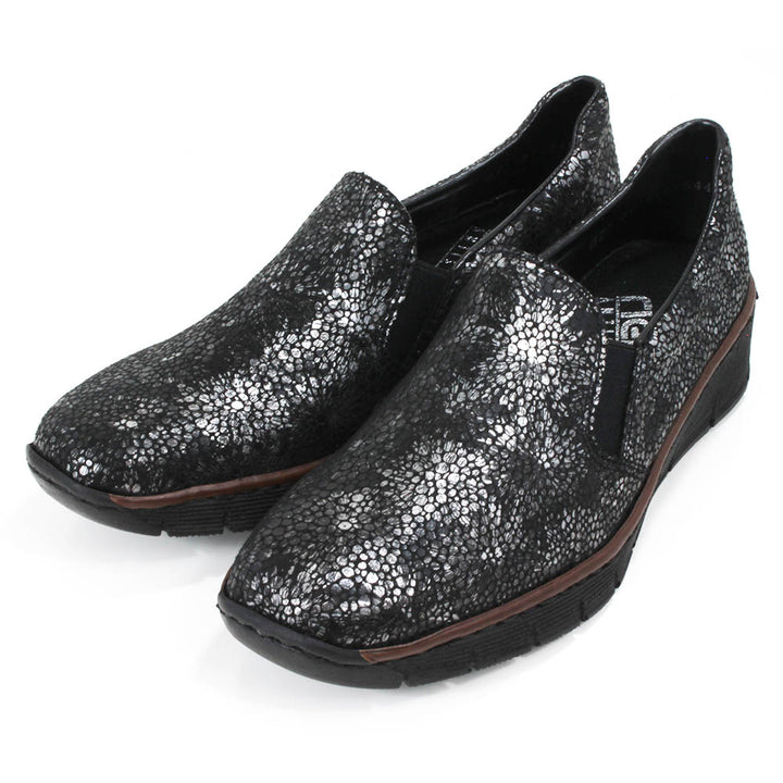 Rieker Floral Black Slip On Shoes