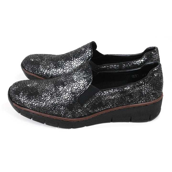 Rieker Floral Black Slip On Shoes