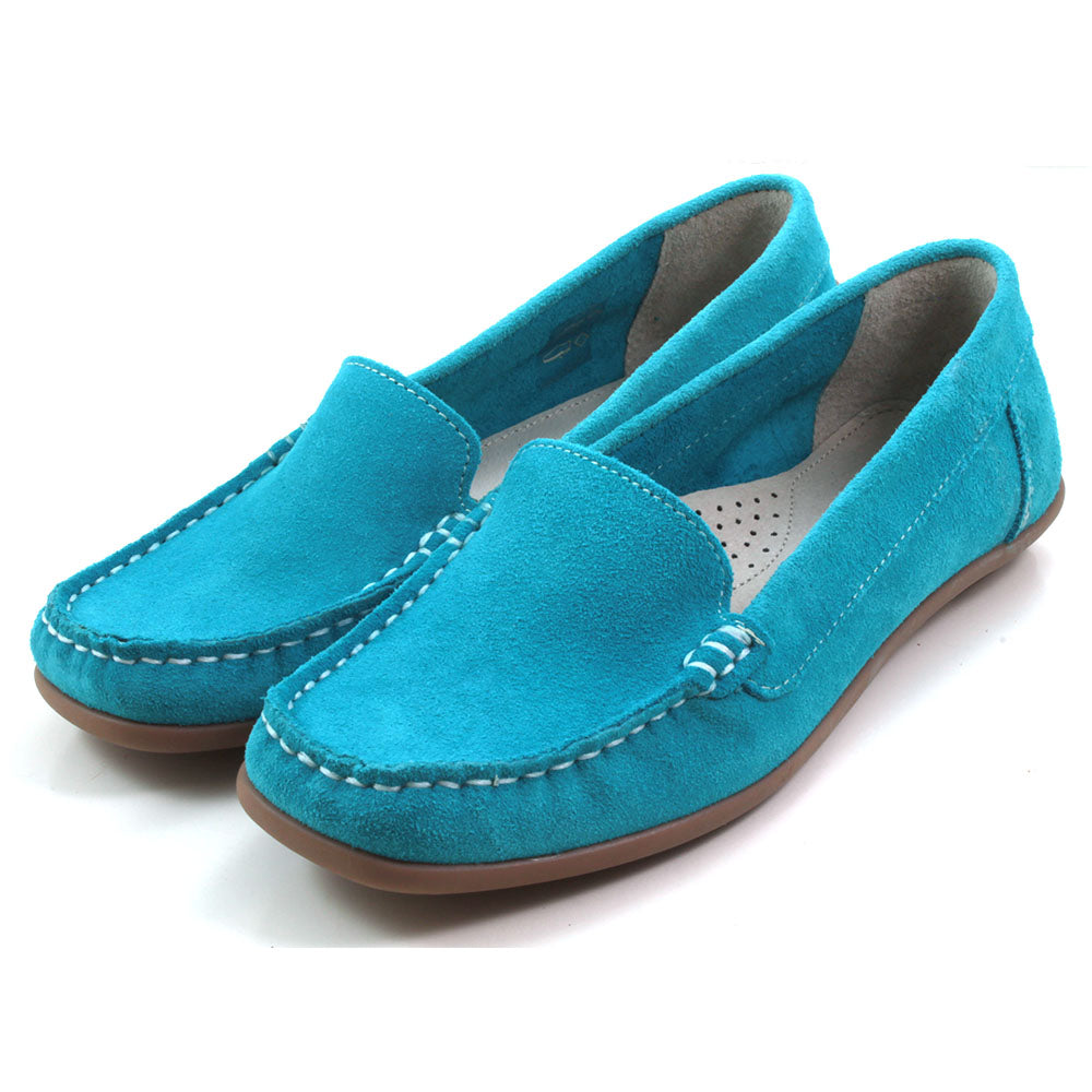 Turquoise Suede Leather Loafers