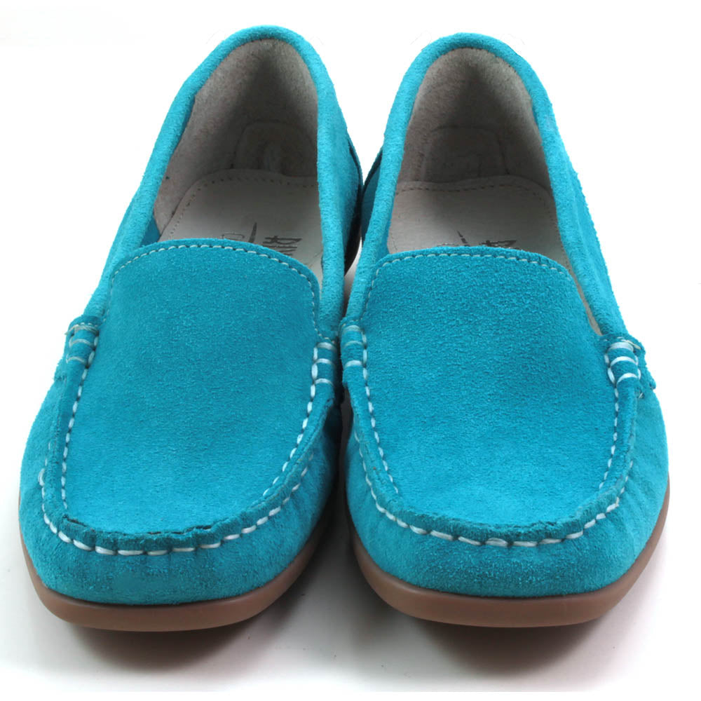 Turquoise Suede Leather Loafers