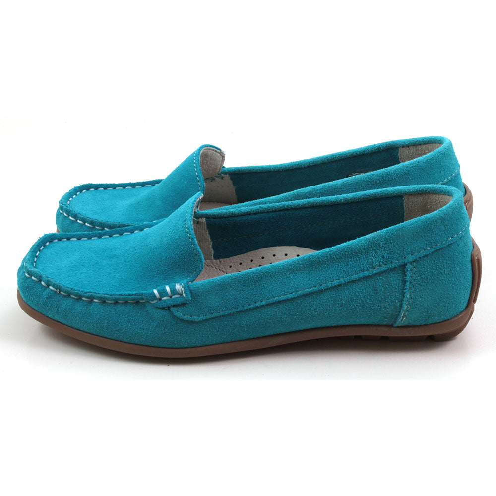 Turquoise Suede Leather Loafers