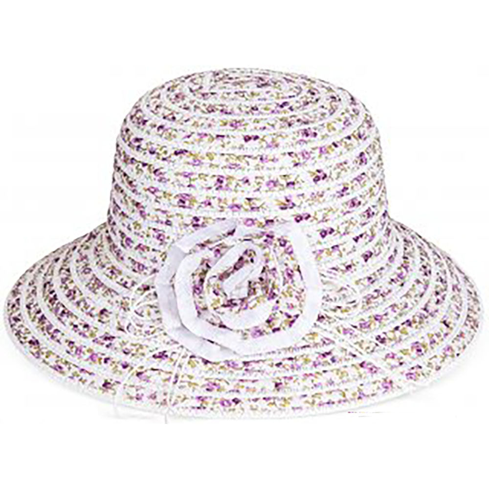 SSP White Straw Lilac Floral Sun Hat