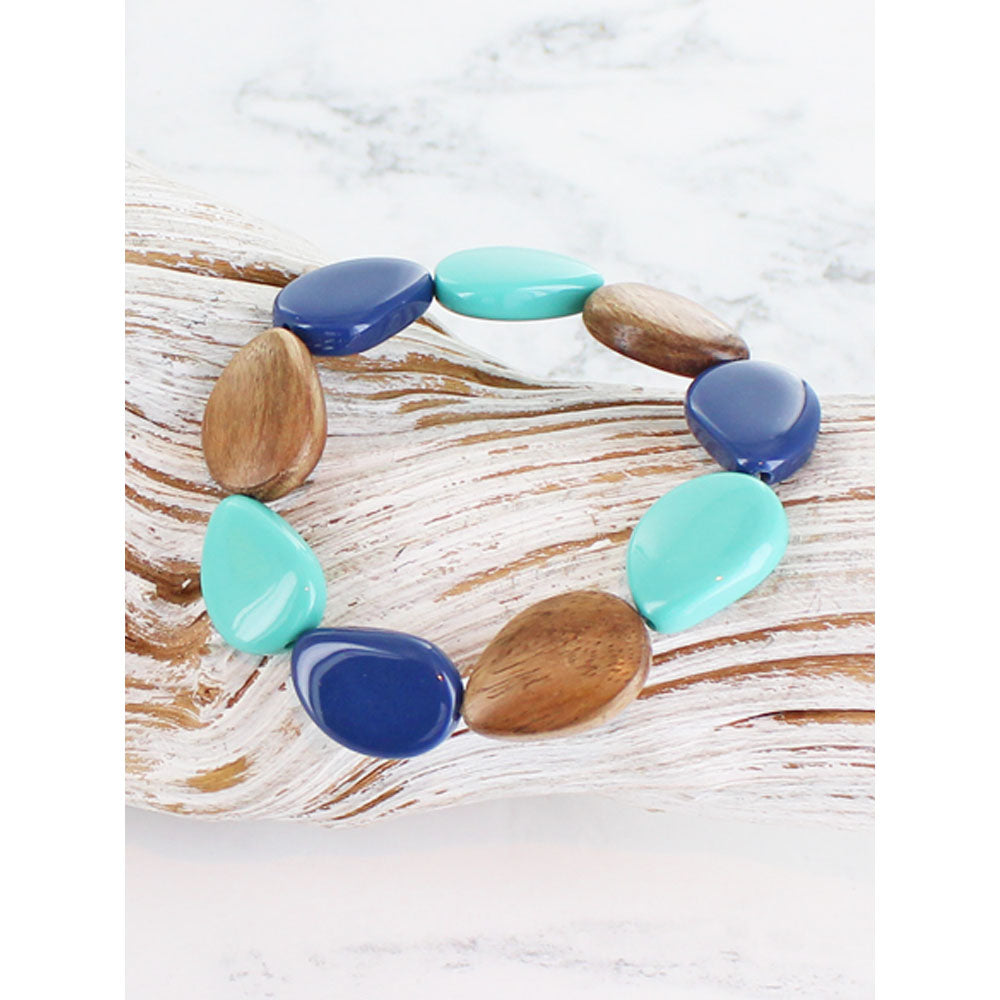 Suzie Blue Wood & Resin Teardrop Blue Bracelet