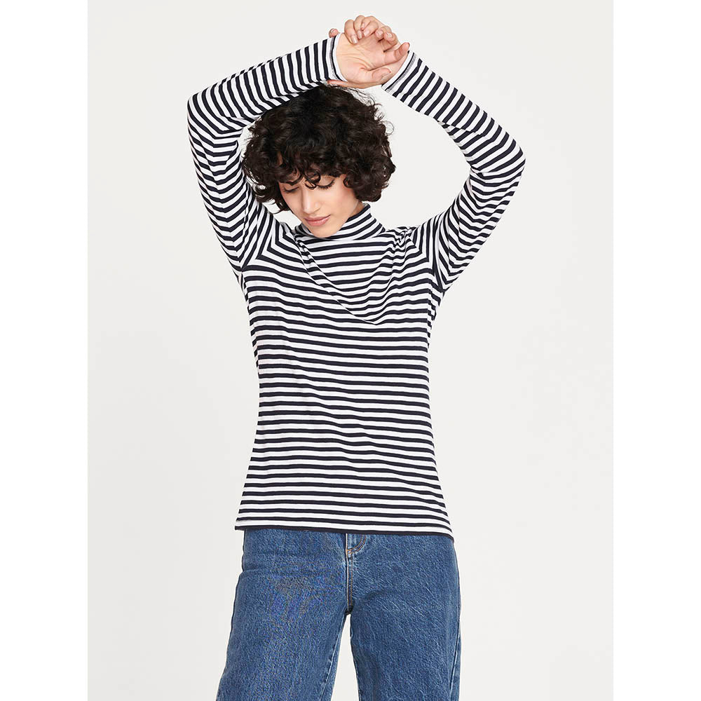 Thought Cotton Polo Neck Top in Navy