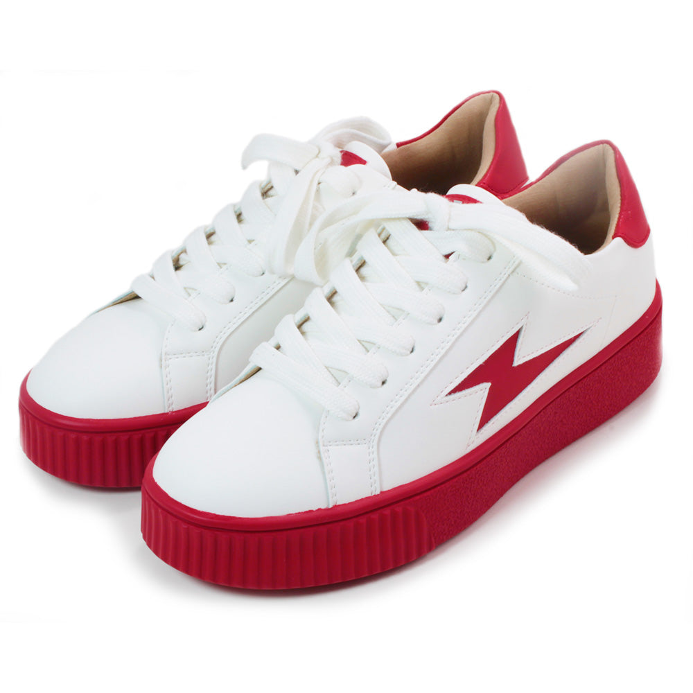 White Leather Trainers with Red Sole