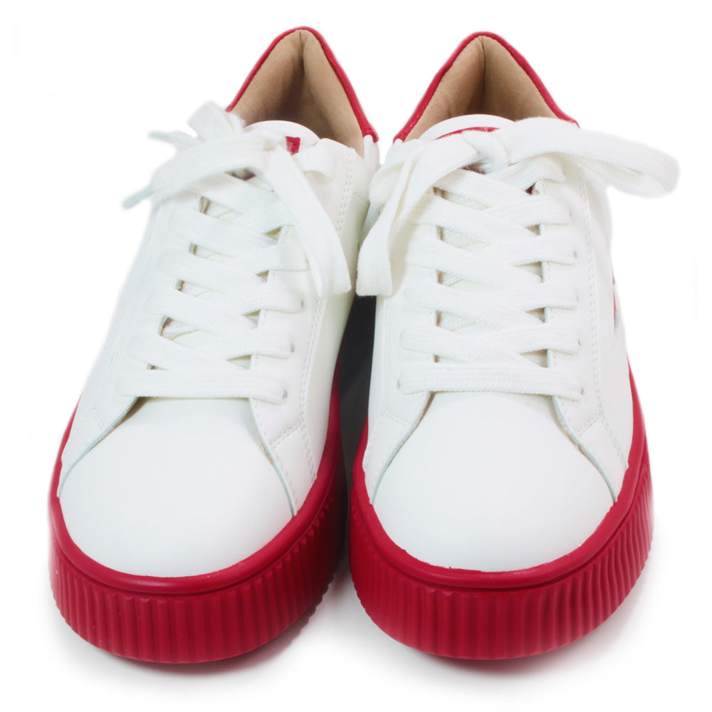 White Leather Trainers with Red Sole