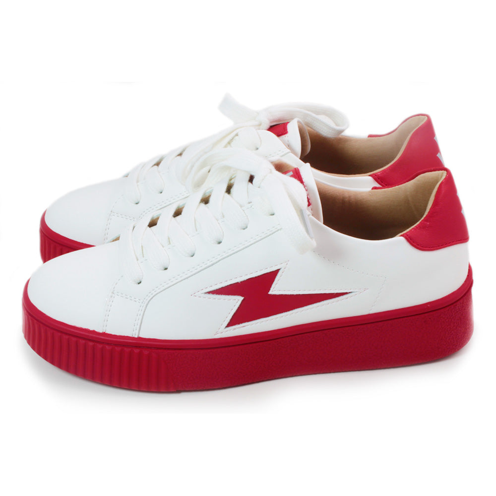 White Leather Trainers with Red Sole